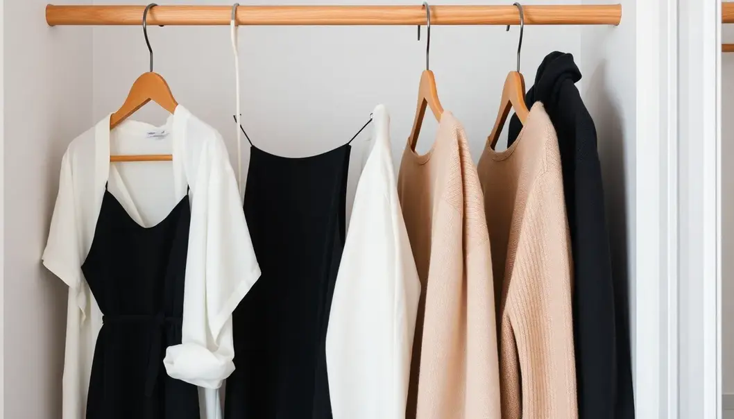 A minimalist wardrobe showcasing essential pieces for versatile fashion.